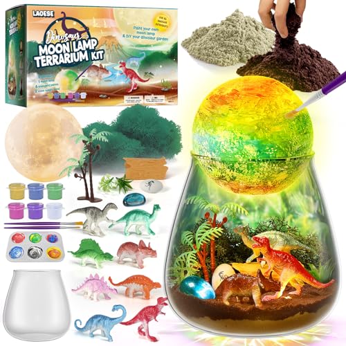 LAOESE Dinosaur Terrarium Kit for Kids - Dino Kid Crafts with DIY Moon Lamp Kit - Birthday Gift for Boys Ages 4 5 6 7 8-12 Year Old - Arts and Crafts for Boys and Kids - Dinosaur Toys for Boys