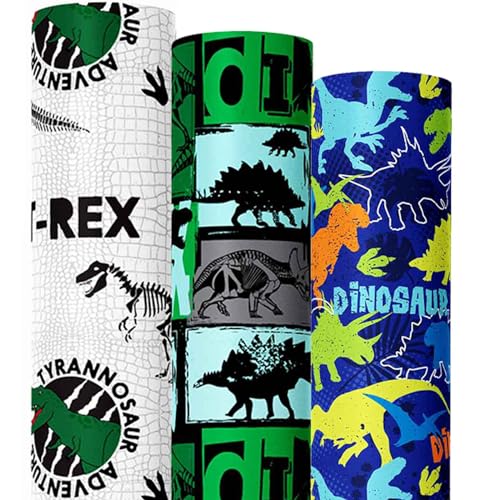 We Moment Dinosaur Wrapping Paper Rolls 3 Rolls 17 inch X 120 inch Happy Birthday Wrapping Paper Girl Kids Boy Dinosaur Gift Wrap Paper For Dinosaur Party Birthday Gift Wrapping Paper