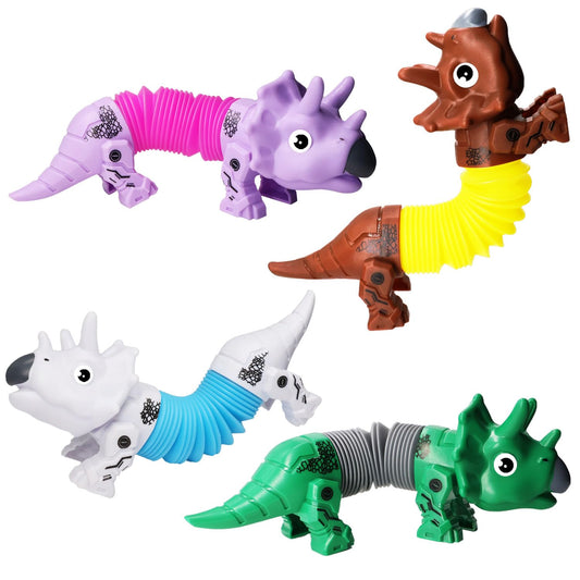 Nabobs 4 Pack Animal Pop Tubes Fidget Toys - Stress Relief Sensory Gifts for Party Favors, Classroom Treasure Box Prizes, Birthday, Easter Basket Stuffers (Dinosaur)