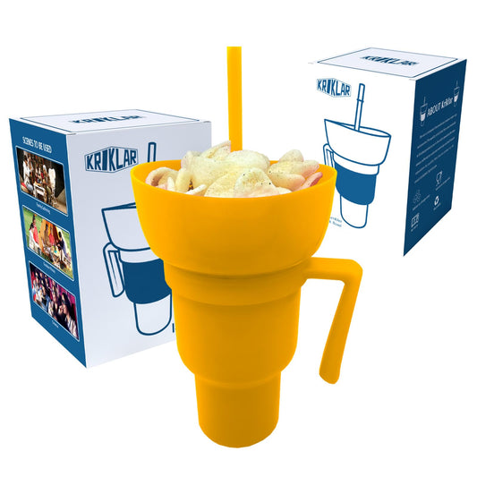 Kriklar Stadium Tumbler with Snack Bowl,Travel Cup with Snack Bowl, Leakproof Snack and Drink Cup, Beverage Cup Top Bowl, Portable Stadium Cup for Family Dinners, Movies, Travel (Orange)