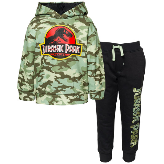 Jurassic World Jurassic Park Toddler Boys Fleece Pullover Hoodie and Pants Outfit Set Camo Black/Green 2T