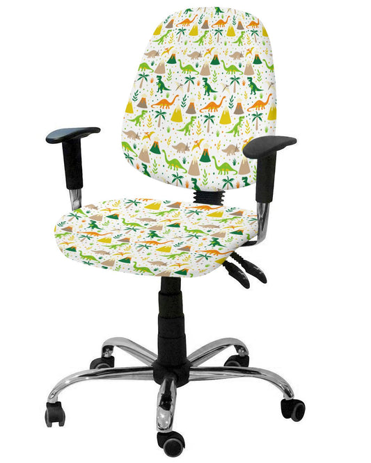 Office Chair Covers Stretchable Cute Cartoon Dinosaur Split Computer Desk Chair Cover Universal Spandex Chair Seat Covers Rotating Boss Arm Chair Slipcovers