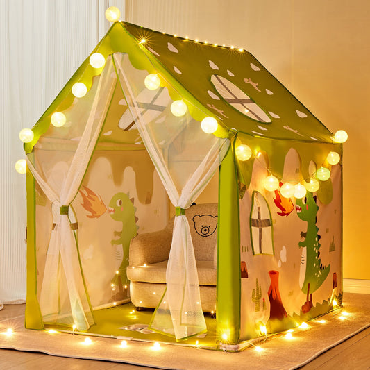 TTLOJ Gift for Christmas Dinosaur Style Kids Play Tents with Star Lights for Boys Girls, Castle Tent, Large Playhouse Toy for Toddler Play House, Teepee Tent Indoor Outdoor (Ball Lights NOT Included